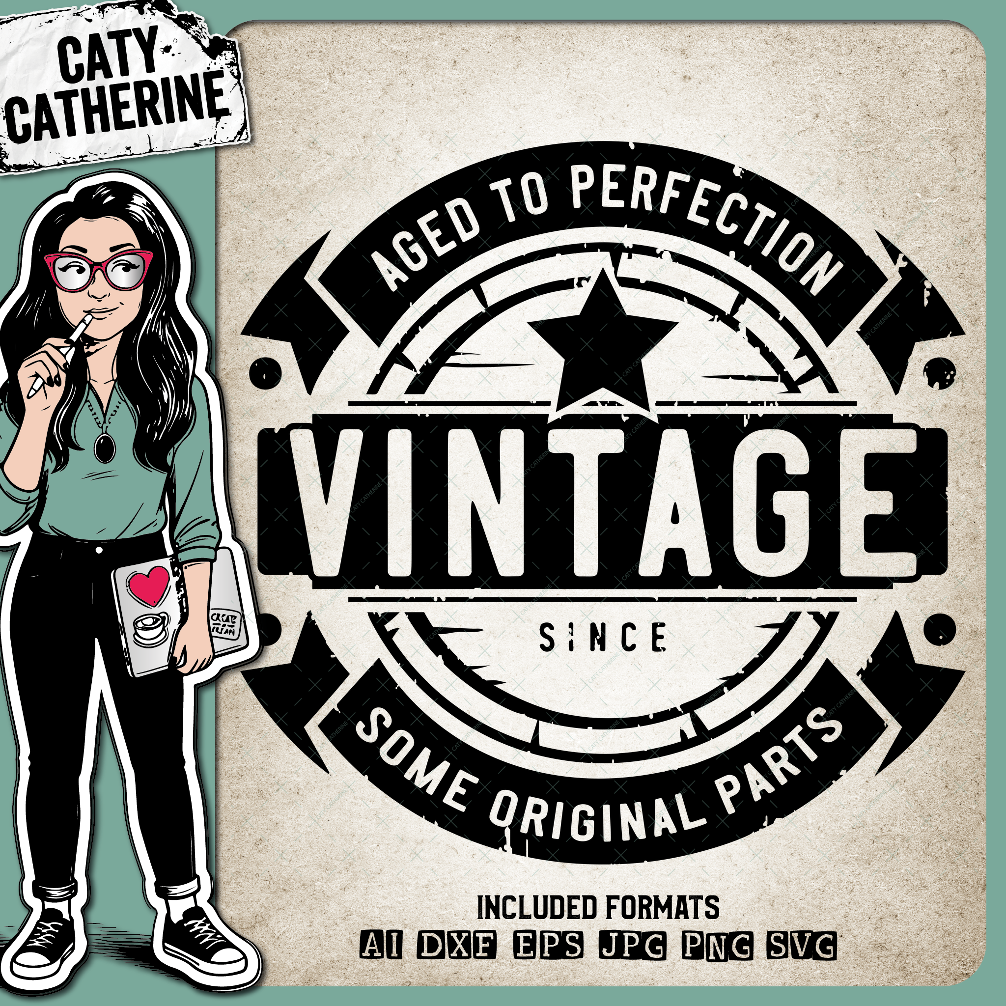 Badge Distressed Vintage Since Aged To Perfection Some Original Parts – Birthday SVG Design by Caty Catherine