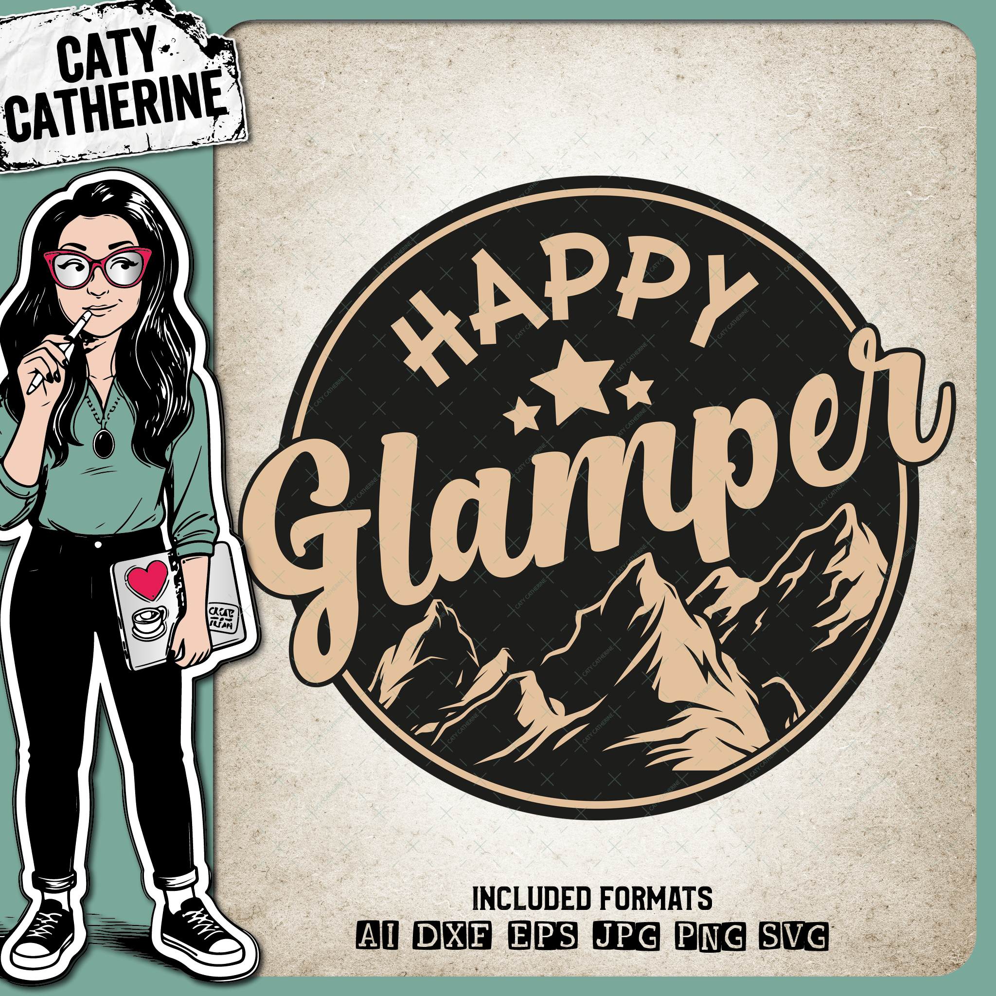Happy Glamper Camping Mountains Graphic – Outdoors SVG Design by Caty Catherine