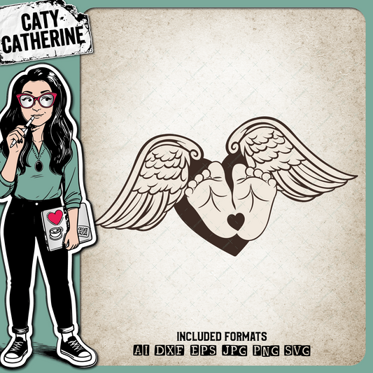 Baby Feet Love Heart with Angel Wings – Remembrance SVG Design by Caty Catherine