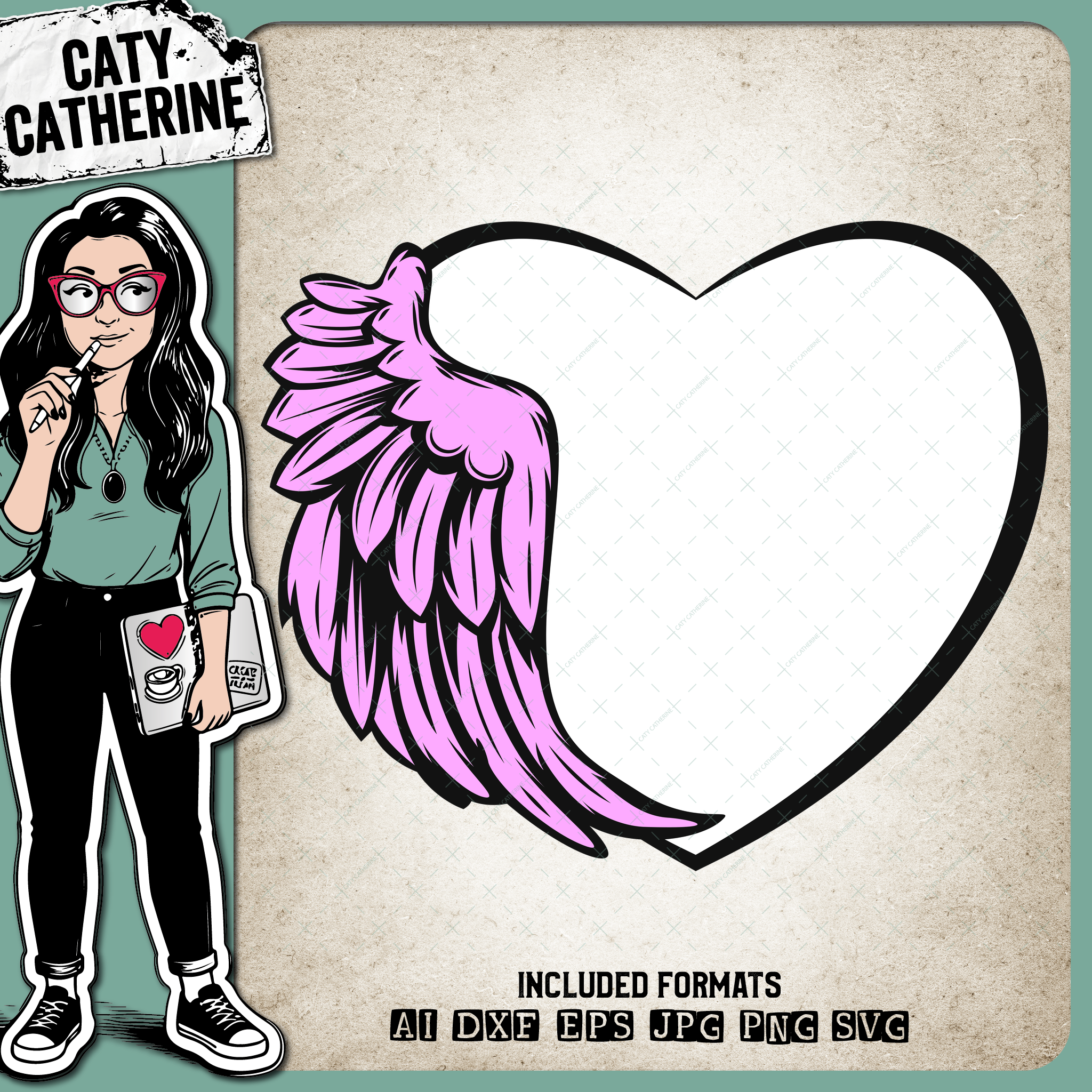 Angel Wing Love Heart Frame Remembrance – SVG Design by Caty Catherine