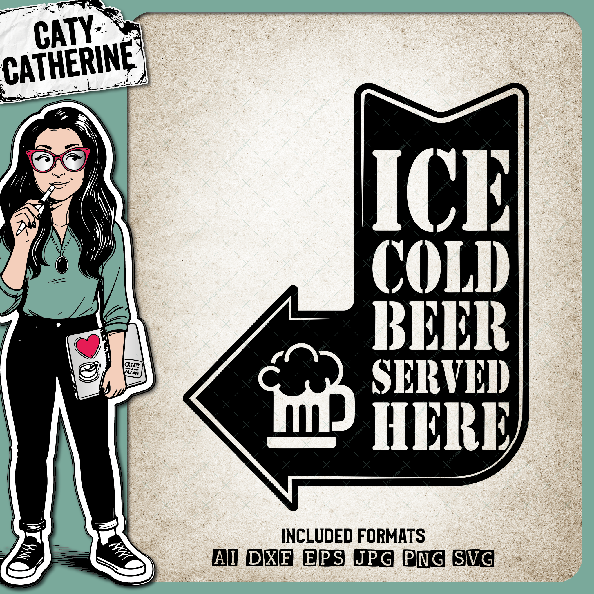 Ice Cold Beer Served Here DIY Stencil Sign – Food & Drink SVG Design by Caty Catherine