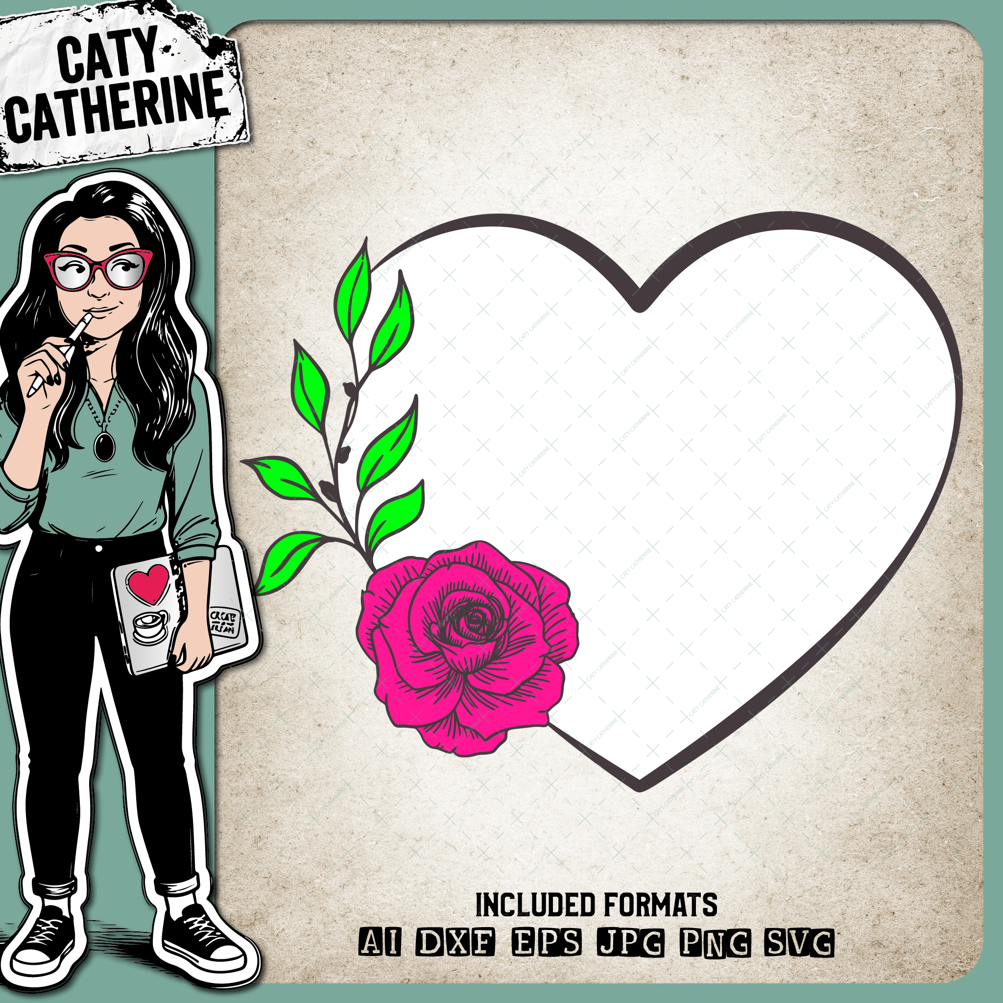 Rose Love Heart Frame – SVG Design by Caty Catherine