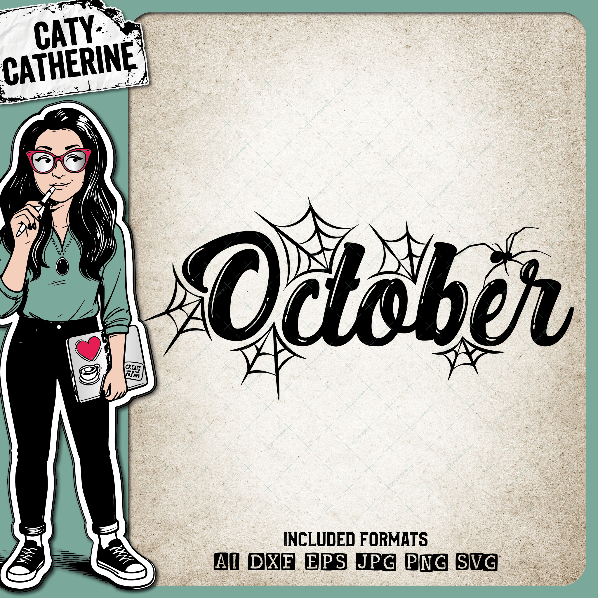 October Spider Web Halloween Graphic – SVG Design by Caty Catherine