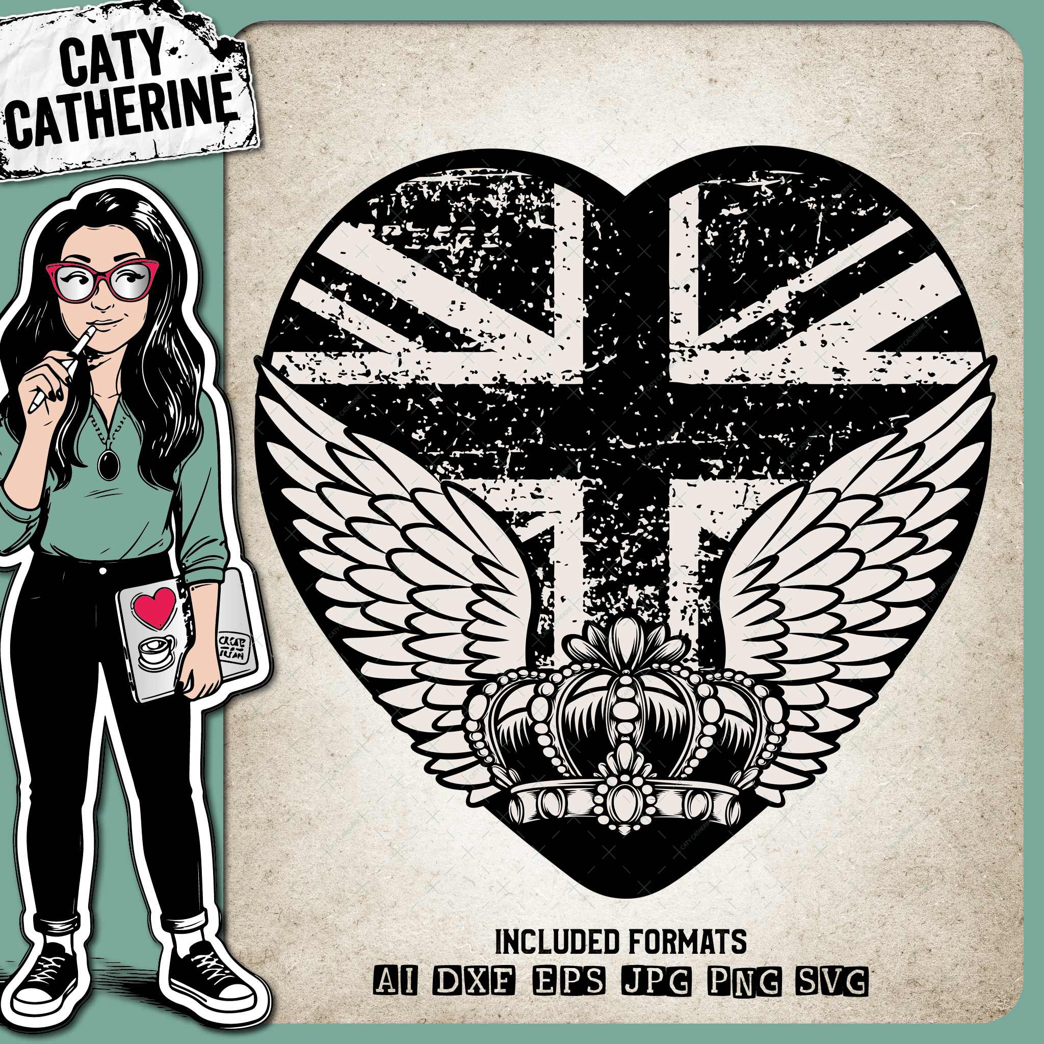 Queen Remembrance Love Heart Wings Crown – SVG Design by Caty Catherine