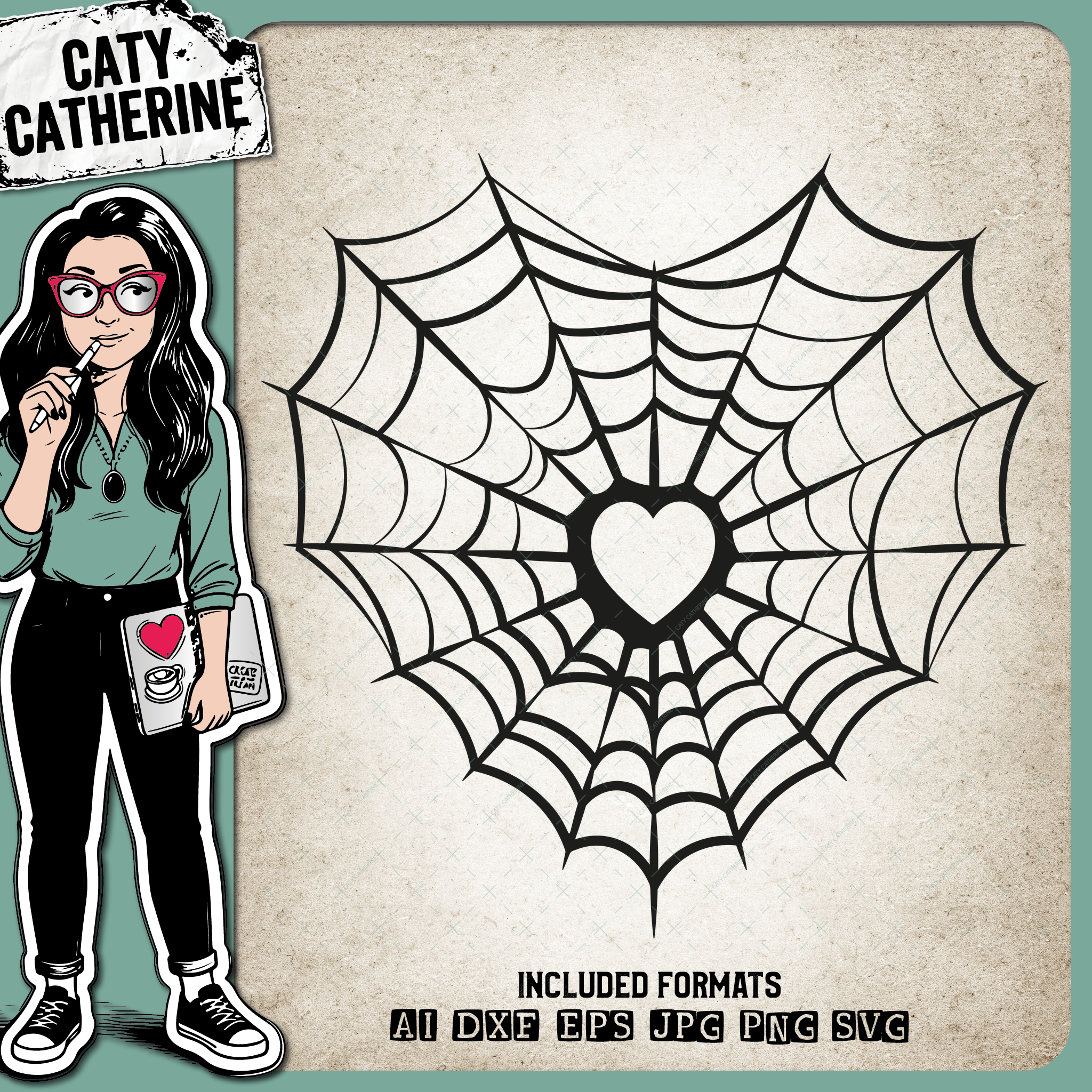 Love Heart Spider Web Halloween – SVG Design by Caty Catherine