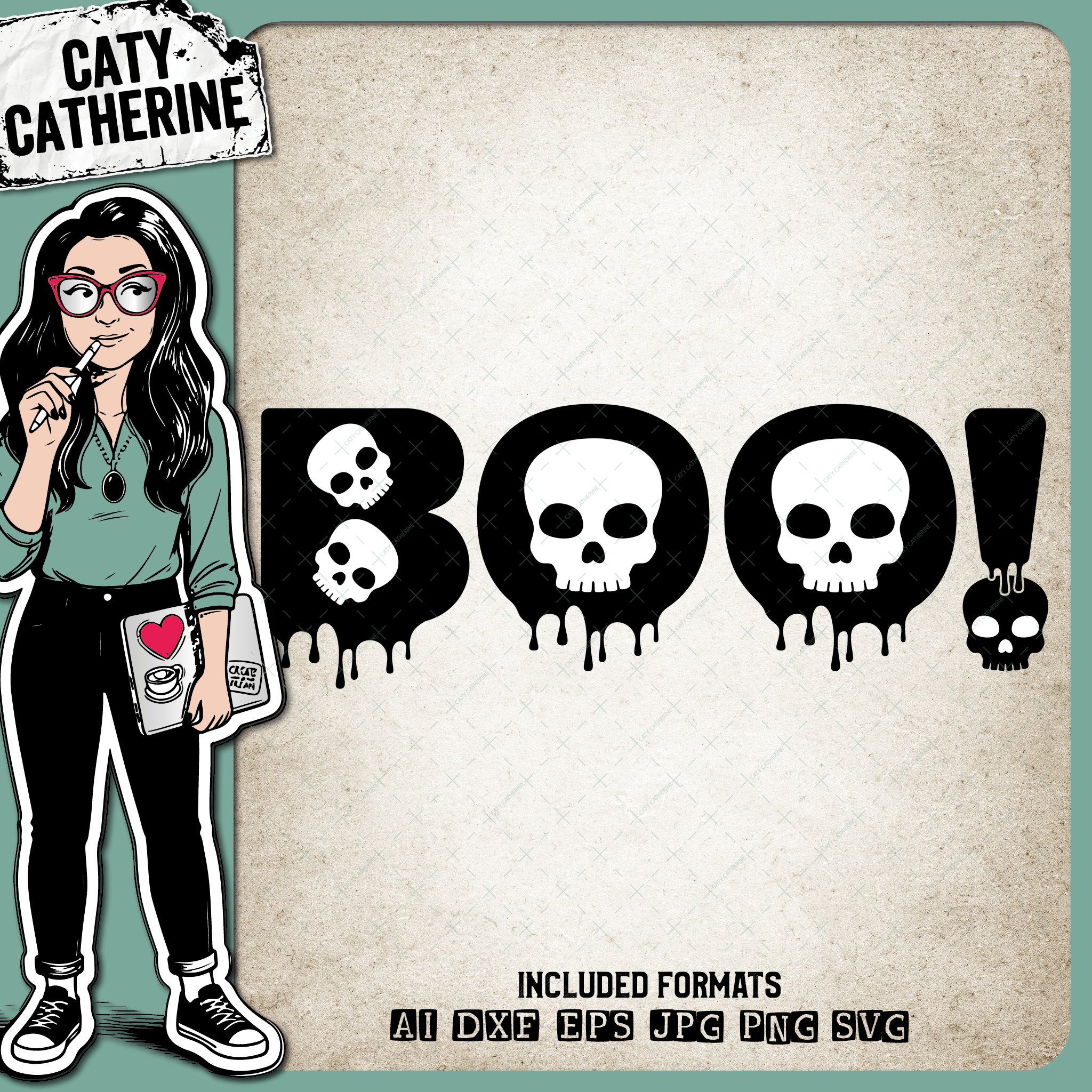 Boo Graphic with Skulls Halloween – SVG Design by Caty Catherine