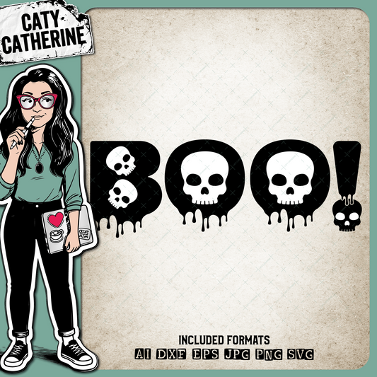 Boo Graphic with Skulls Halloween – SVG Design by Caty Catherine