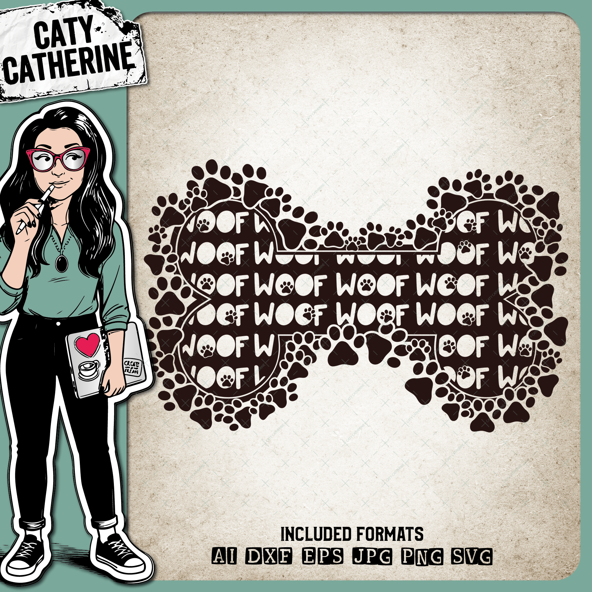 Woof Dog Bone Paw Print – Pets & Animals SVG Design by Caty Catherine