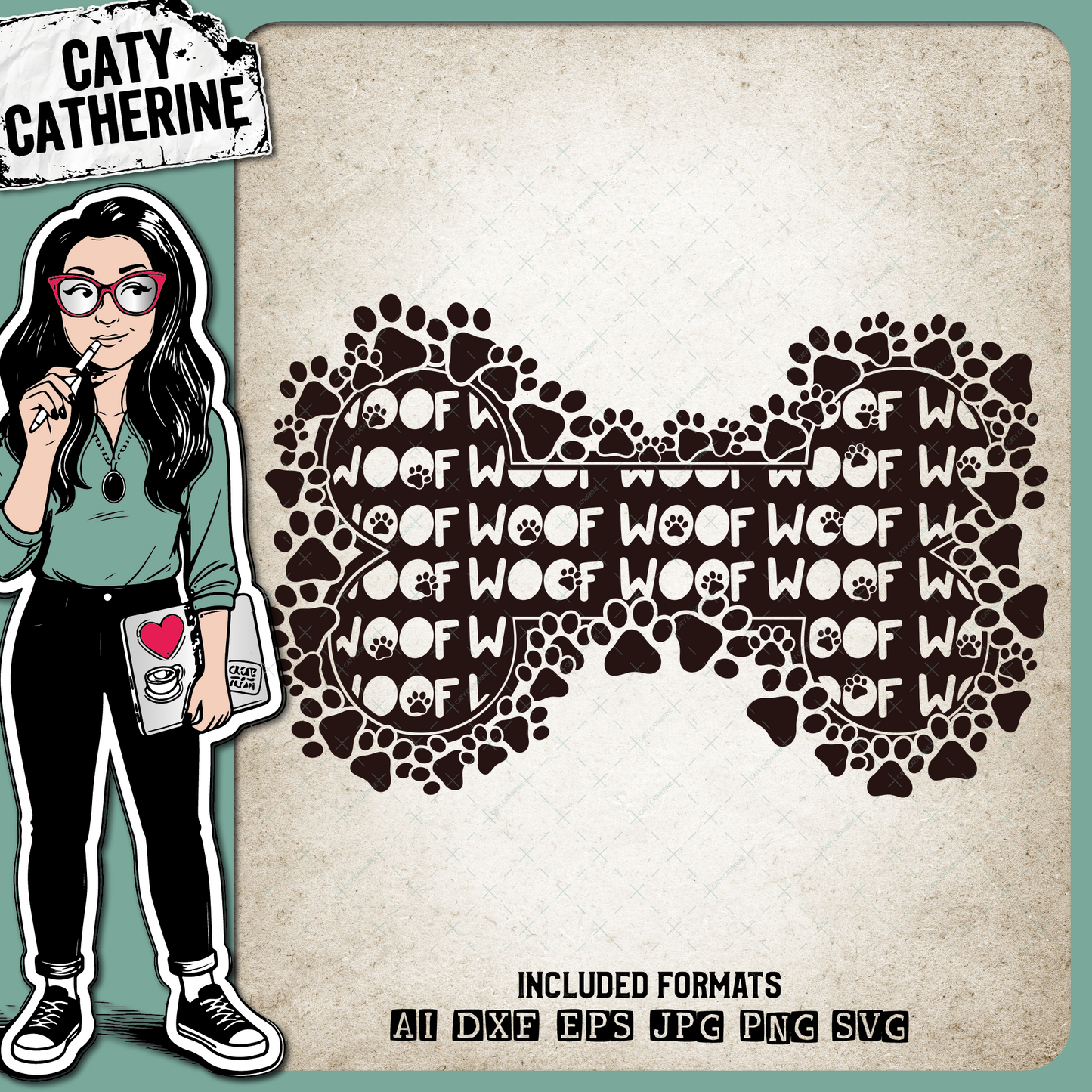 Woof Dog Bone Paw Print – Pets & Animals SVG Design by Caty Catherine