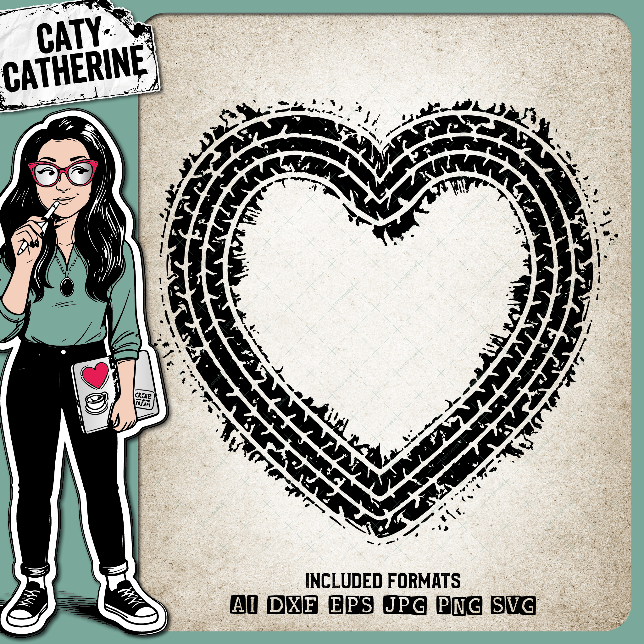 Mud Jeep Tyre Tracks Love Heart – SVG Design by Caty Catherine