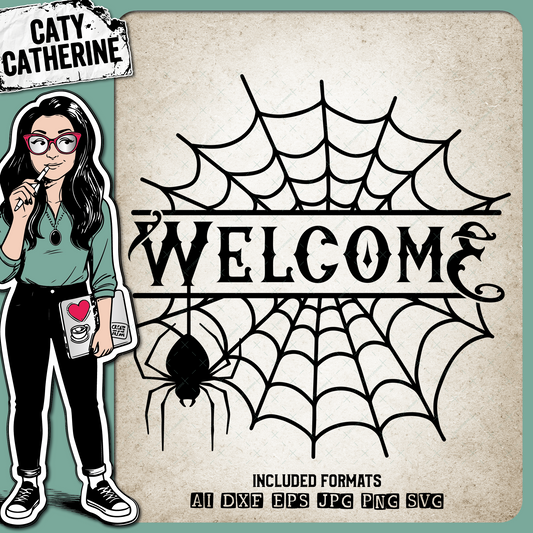 Welcome Home Decor Halloween Spider Web DIY Sign – SVG Design by Caty Catherine