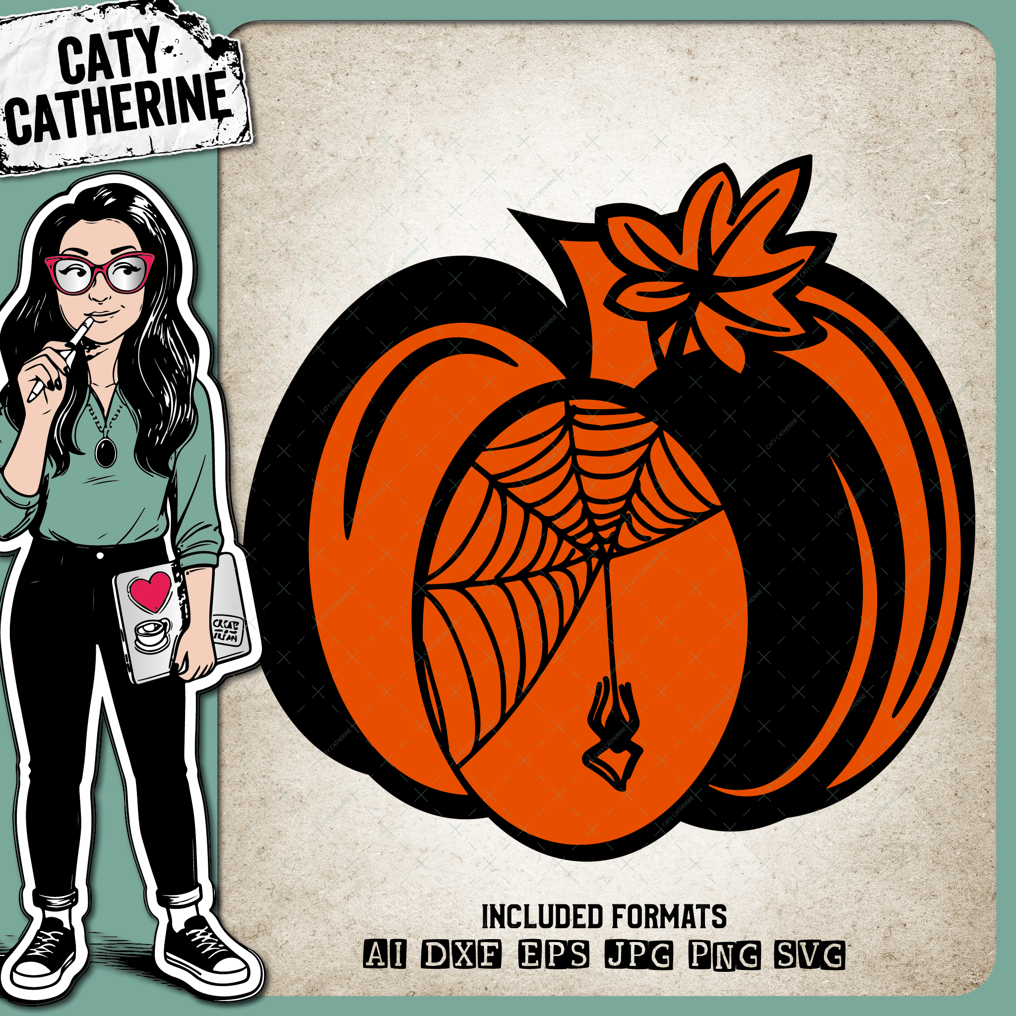 Halloween Pumpkin with Spider Web – SVG Design by Caty Catherine