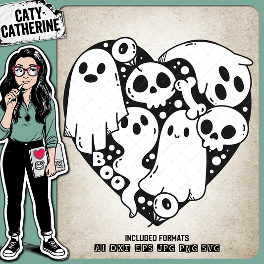 Ghost & Ghoul Halloween Love Heart – SVG Design by Caty Catherine