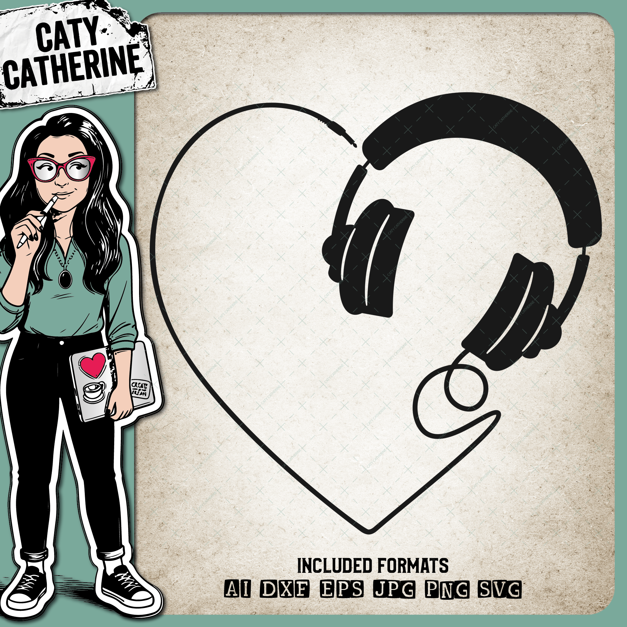 Headphones with Jack Love Heart Music Lover – SVG Design by Caty Catherine