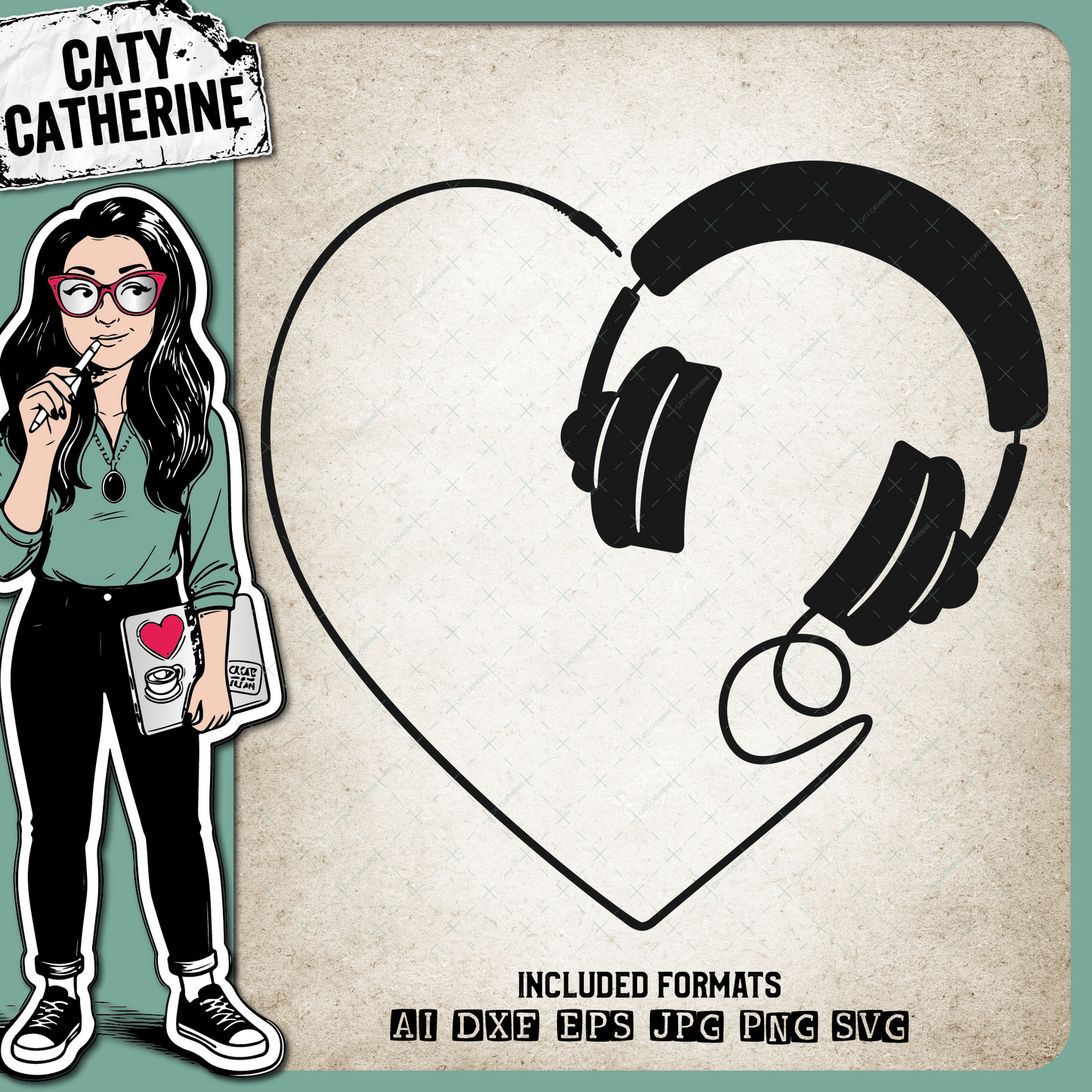 Headphones with Jack Love Heart Music Lover – SVG Design by Caty Catherine