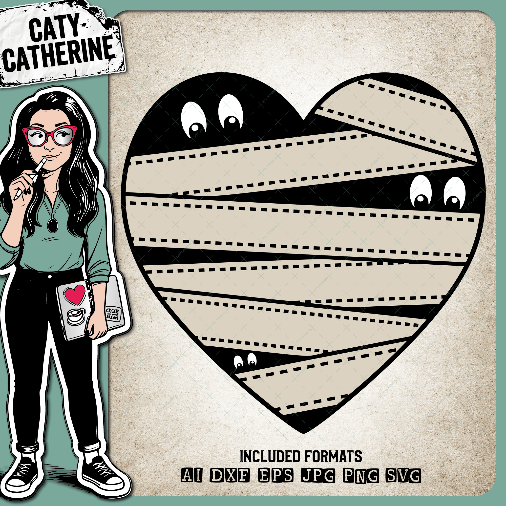 Mummy Bandage Spooky Eyes Halloween Love Heart – SVG Design by Caty Catherine