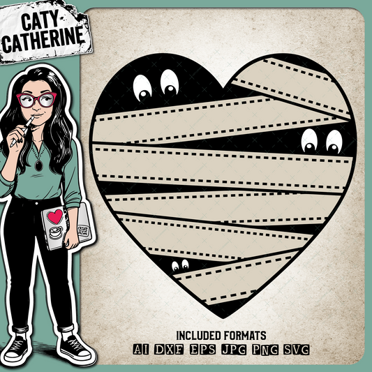 Mummy Bandage Spooky Eyes Halloween Love Heart – SVG Design by Caty Catherine