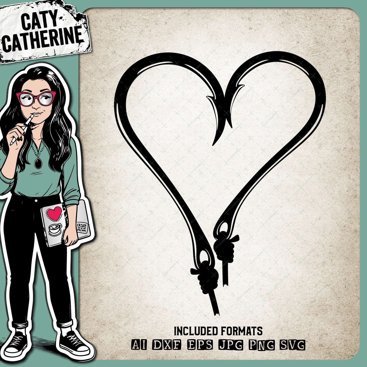 Fish Hook Love Heart Fishing Graphic – SVG Design by Caty Catherine