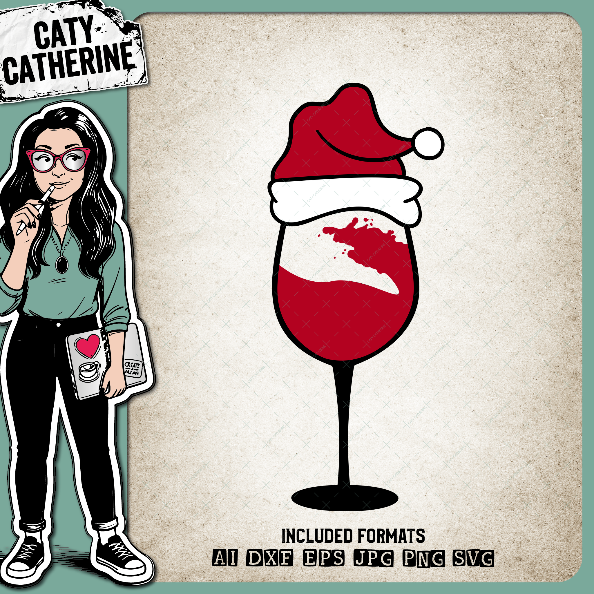 Wine Glass with Santa Hat Christmas – SVG Design by Caty Catherine