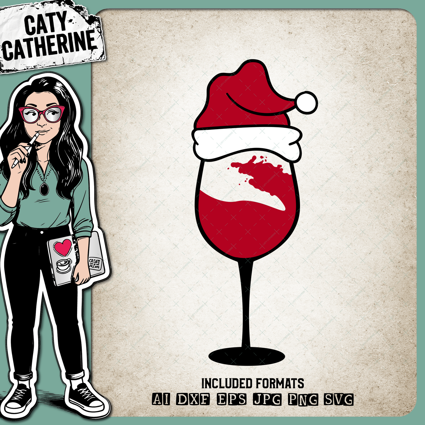 Wine Glass with Santa Hat Christmas – SVG Design by Caty Catherine