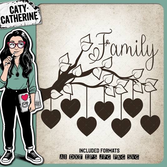 Family Tree Branch with Love Hearts – SVG Design by Caty Catherine