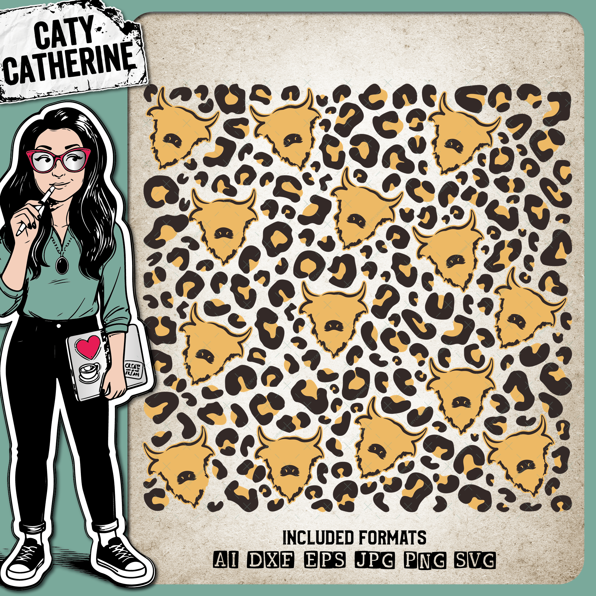 Highland Cow Leopard Print – Pets & Animals SVG Design by Caty Catherine