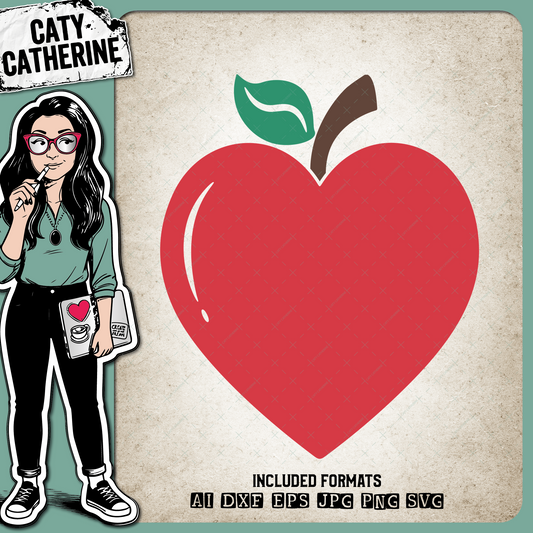 Red Apple Love Heart Teacher Appreciation – Occupations SVG Design by Caty Catherine