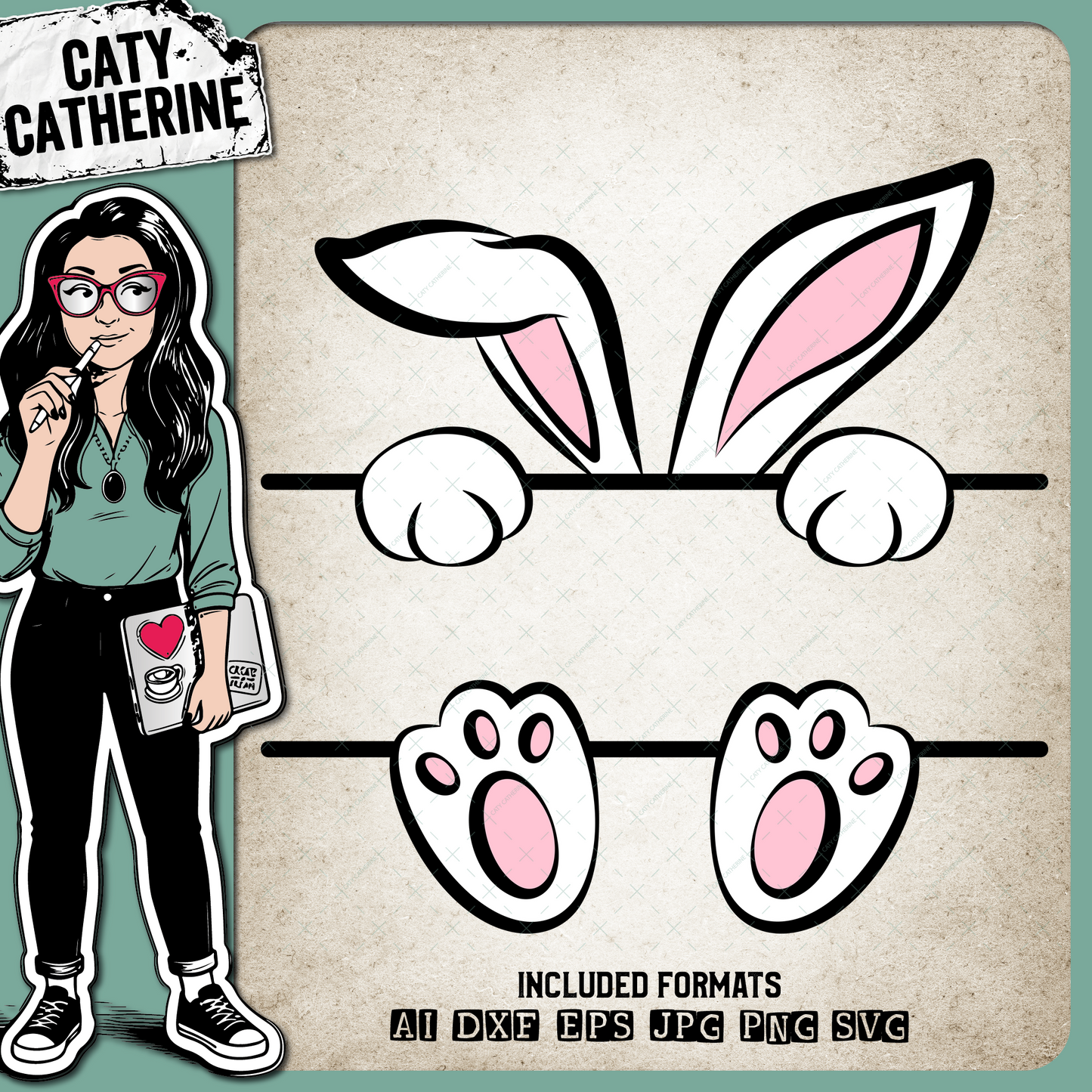 Easter Bunny Ears & Paws Monogram Frame – Monograms SVG Design by Caty Catherine