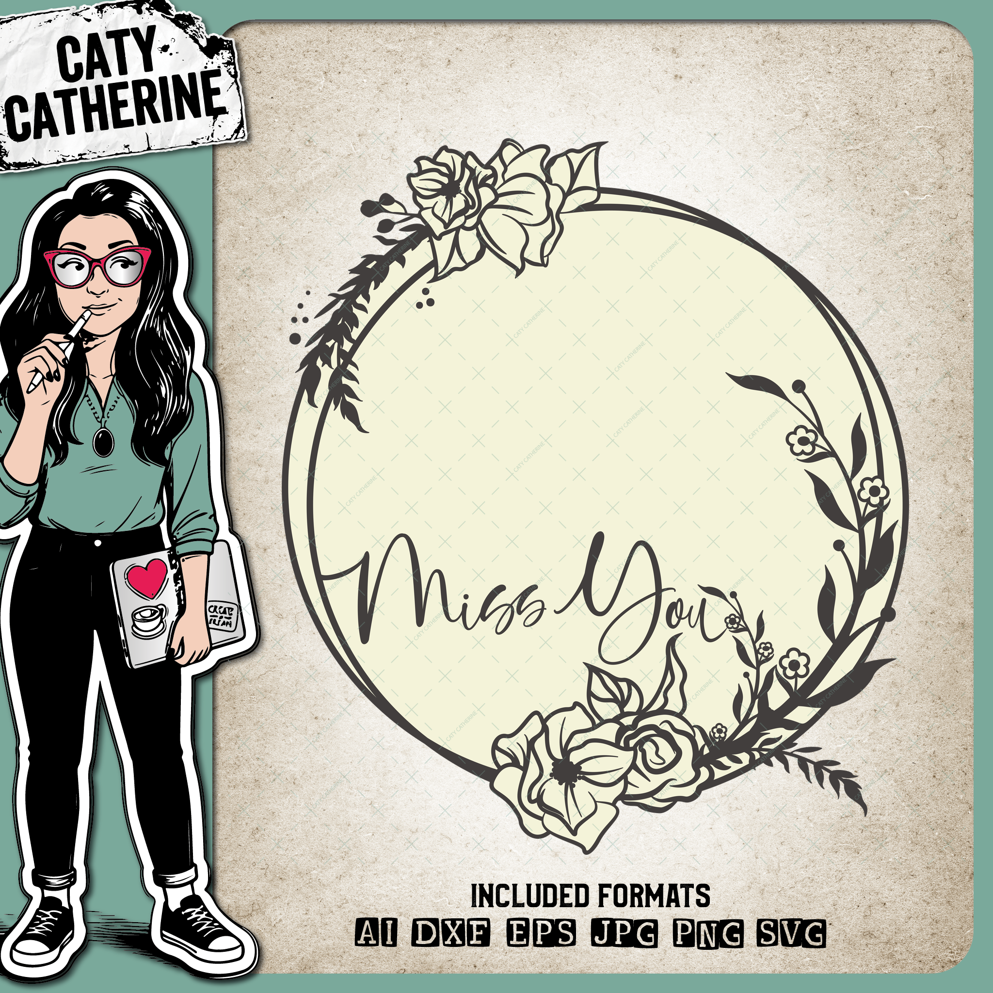 Miss You Floral Wreath Remembrance – SVG Design by Caty Catherine