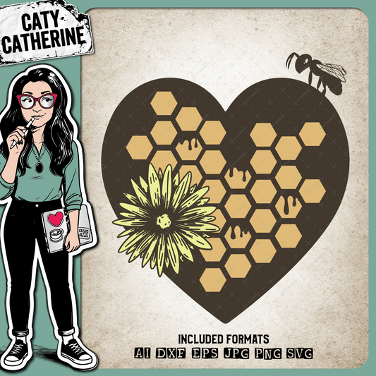 Bumble Bee Honeycomb Love Heart – SVG Design by Caty Catherine
