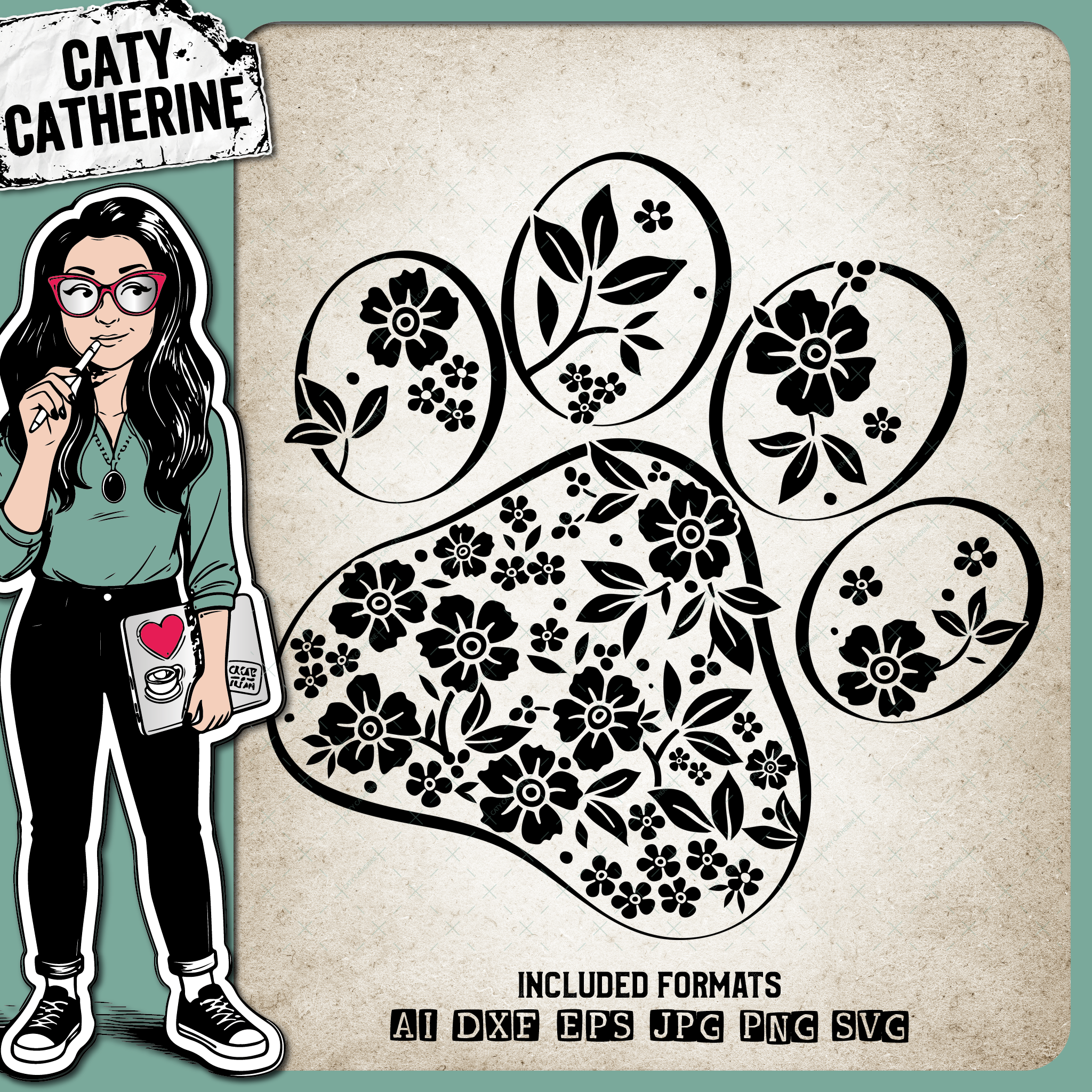 Floral Paw Print – Pets & Animals SVG Design by Caty Catherine