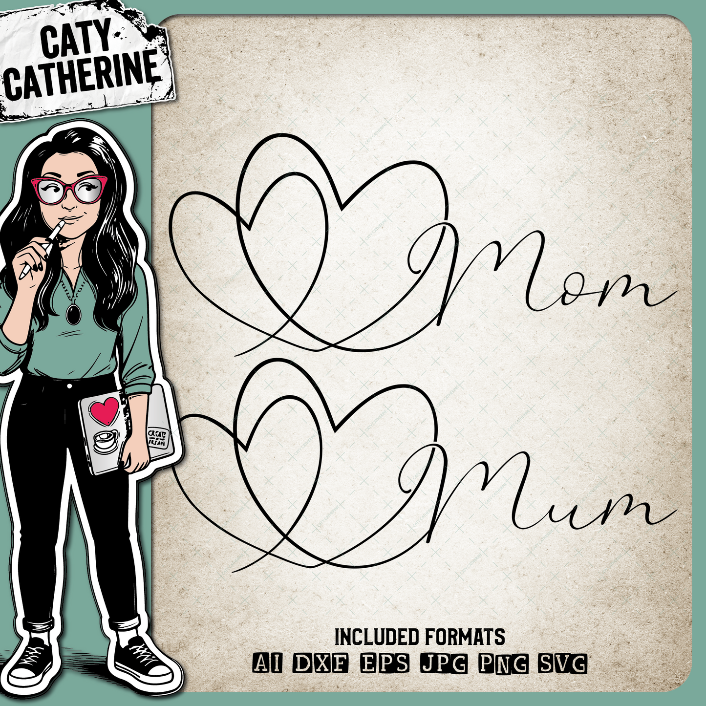 Double Heart Mom Mum Bundle Mother's Day – Mother’s Day SVG Design by Caty Catherine