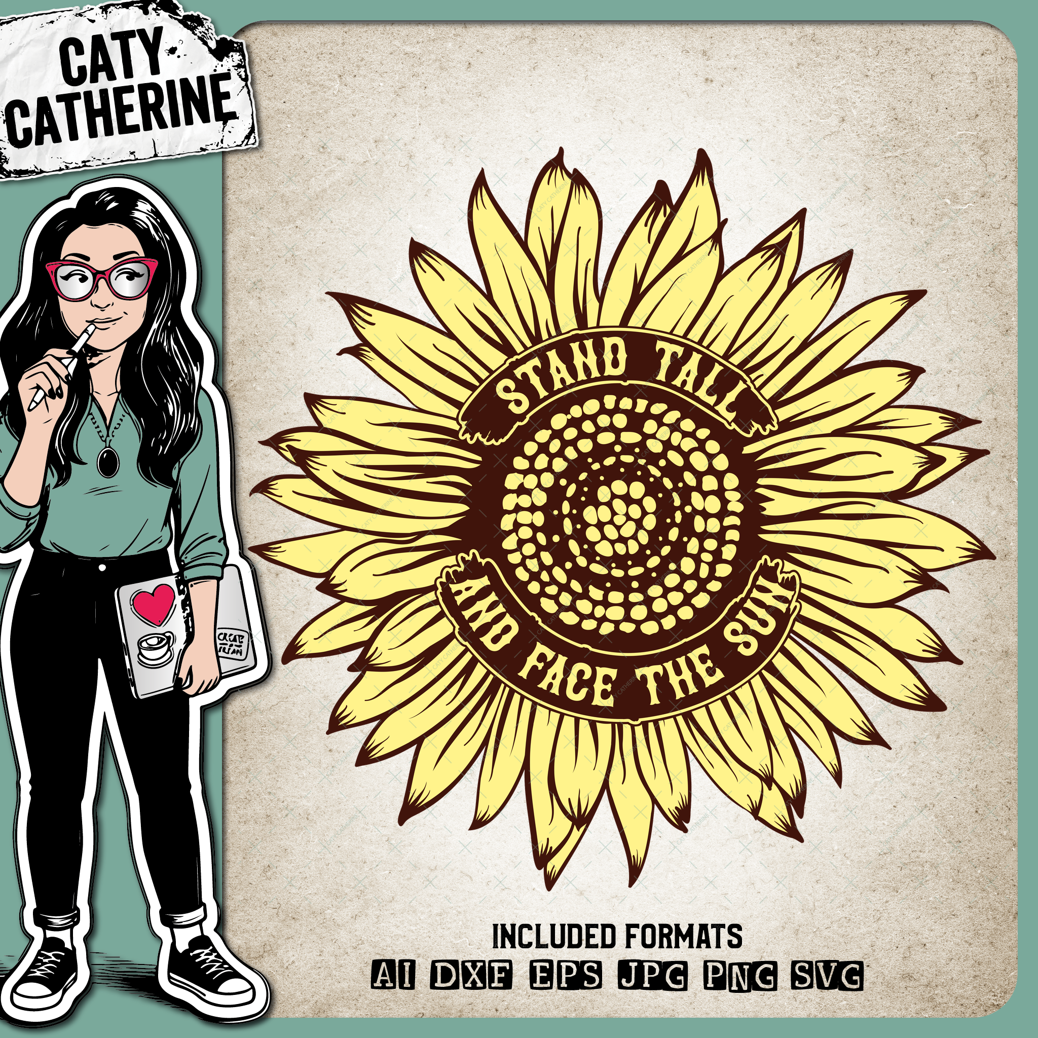 Stand Tall And Face The Sun Inspirational Sunflower Quote – Quotes & Sayings SVG Design by Caty Catherine