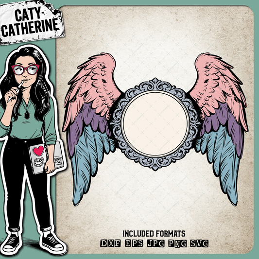 Ornate Cicular Frame with Angel Wings – Remembrance SVG Design by Caty Catherine