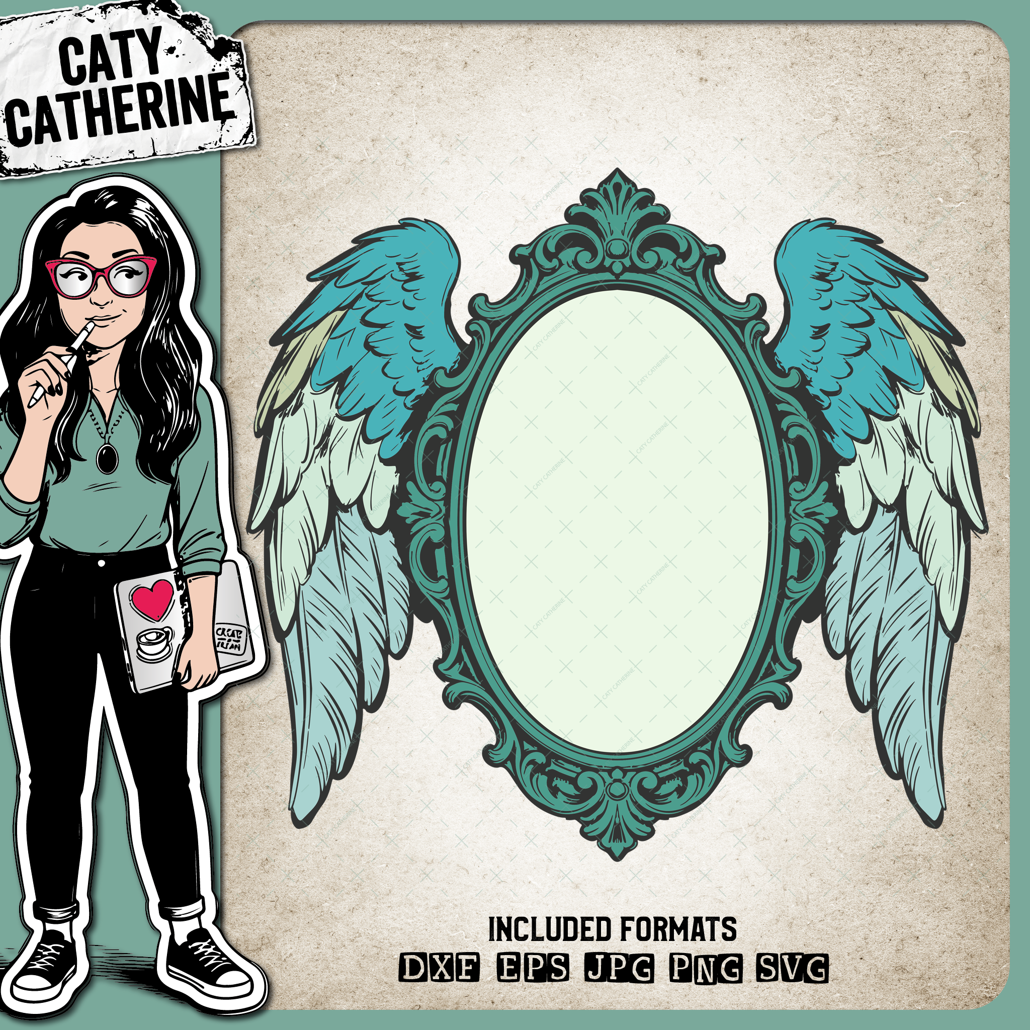 Ornate Oval Frame with Angel Wings – Remembrance SVG Design by Caty Catherine