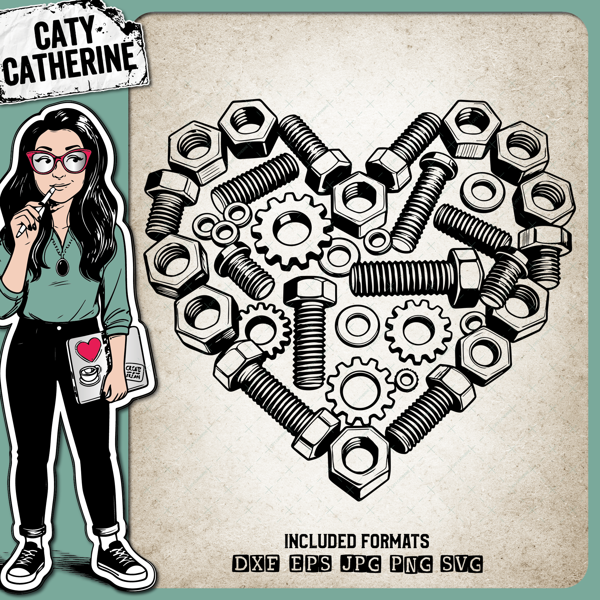 Love Heart made of Nuts Bolts & Gears – SVG Design by Caty Catherine