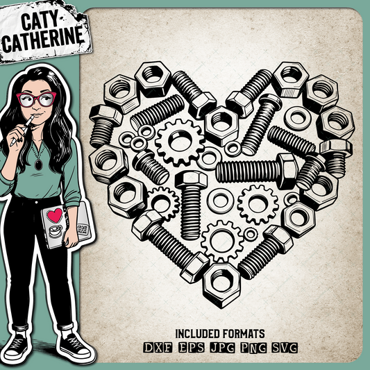 Love Heart made of Nuts Bolts & Gears – SVG Design by Caty Catherine