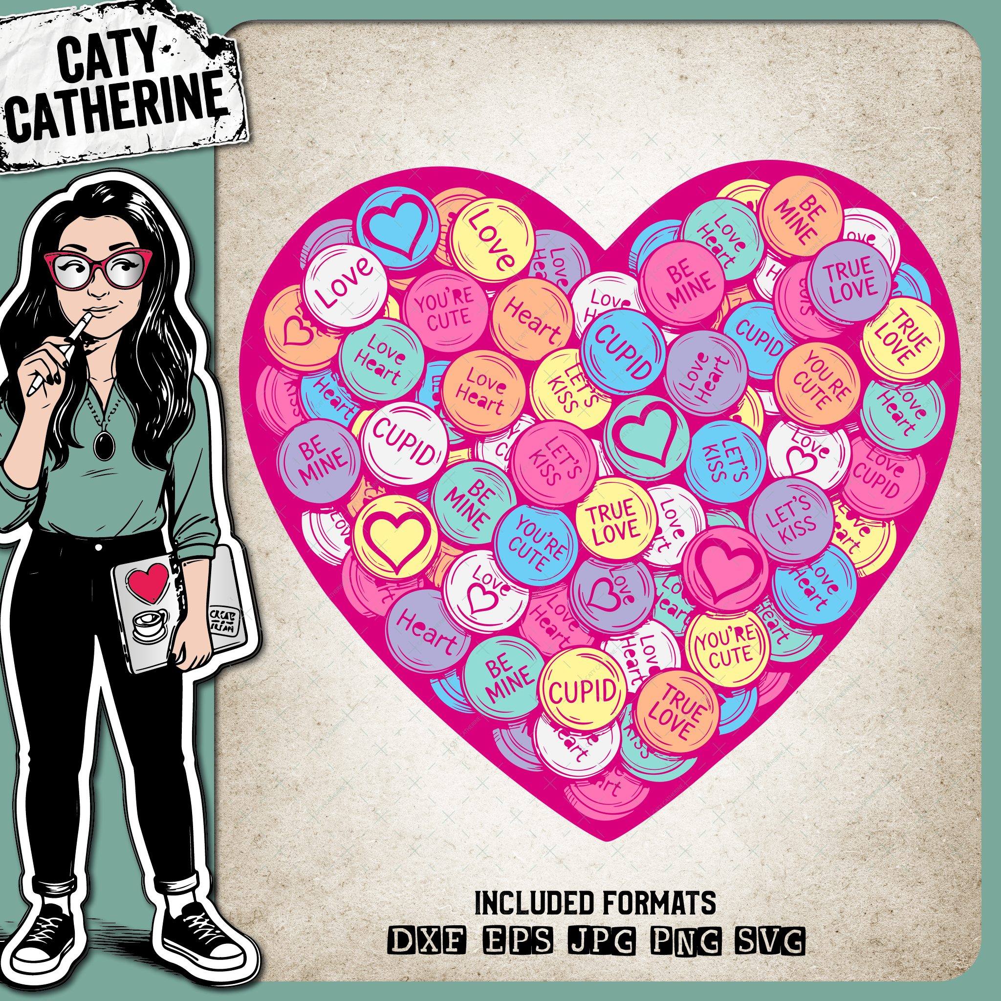 Valentine's Day Love Heart Sweets Cupid Be Mine You're Cute Let's Kiss – Valentine’s Day SVG Design by Caty Catherine