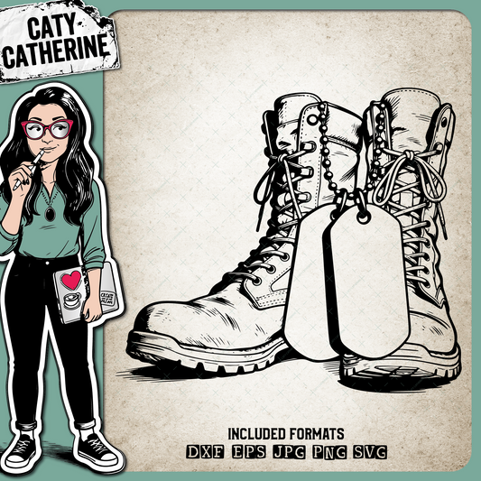 Military Boots with Dog Tags – Remembrance SVG Design by Caty Catherine