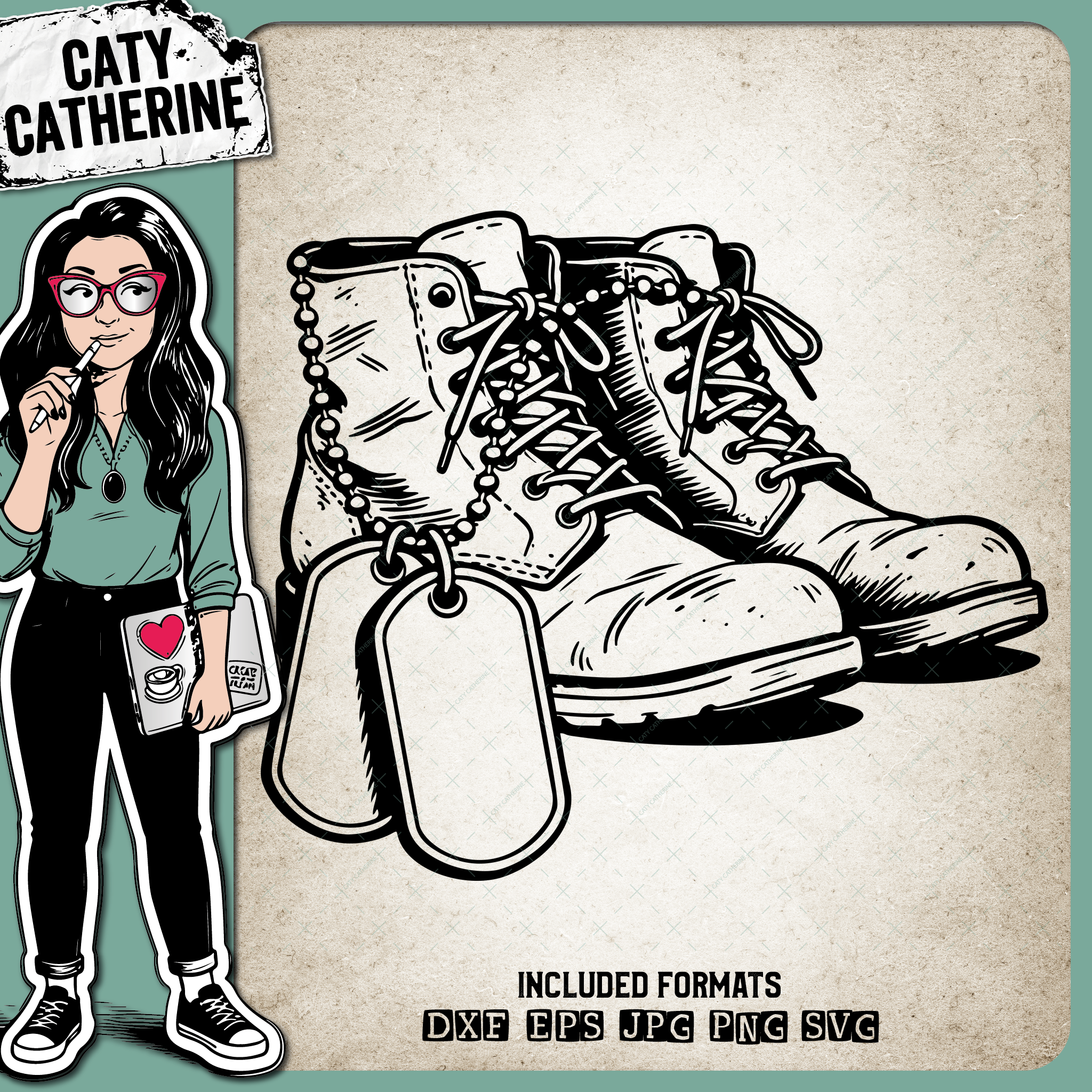 Military Boots with Dog Tags – Remembrance SVG Design by Caty Catherine