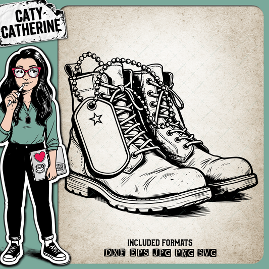 Military Boots with Dog Tags and Star – Remembrance SVG Design by Caty Catherine
