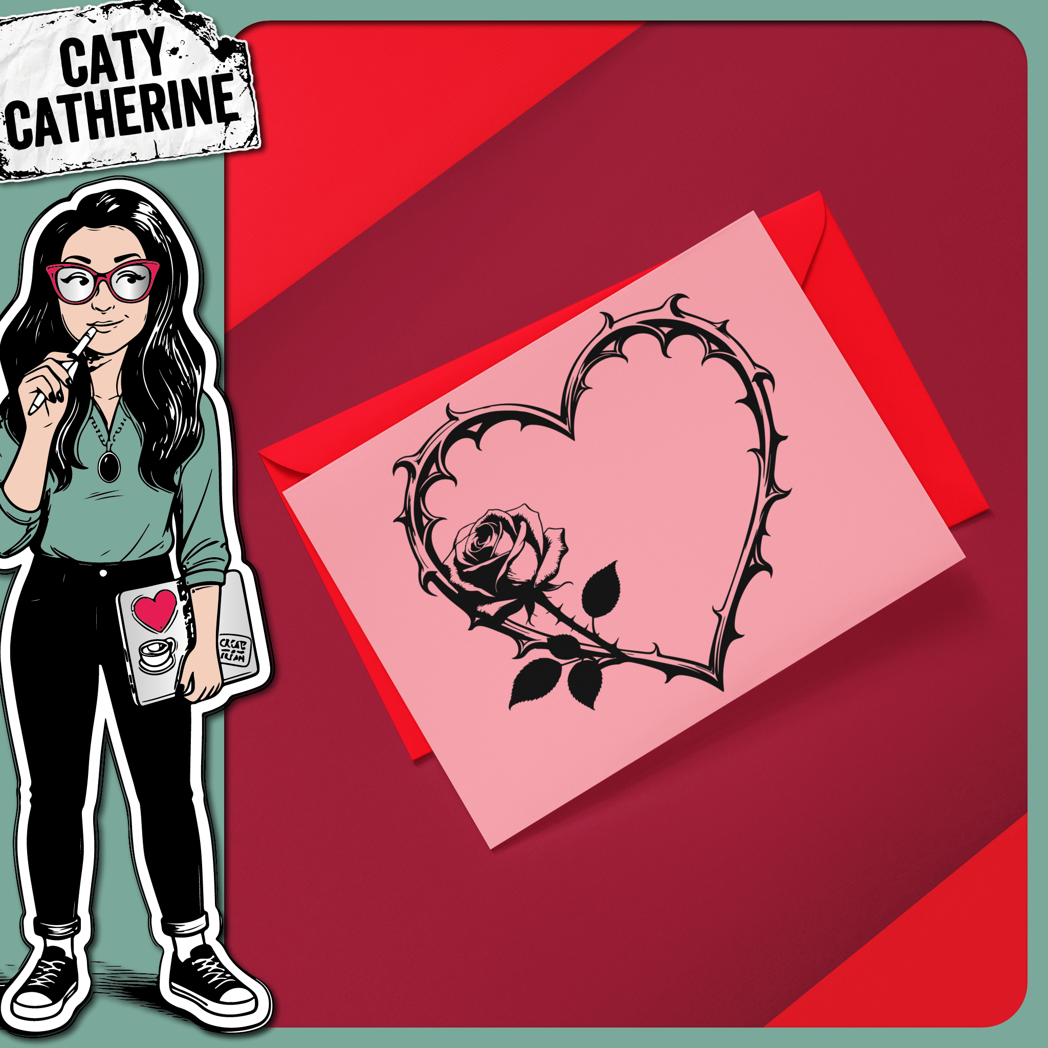 Thorn Love Heart with Rose – Valentine’s Day SVG Design by Caty Catherine