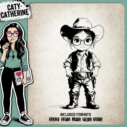Young Cowgirl Wearing Cowboy Boots & Cowboy Hat – Western SVG Design by Caty Catherine