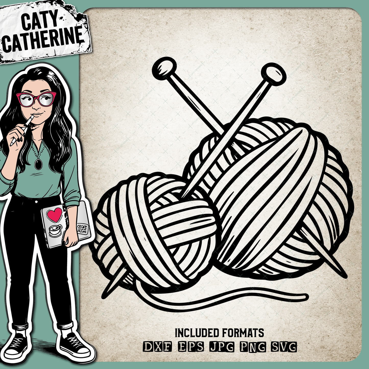 Balls of Wool Yarn with Knitting Needles – Crafting SVG Design by Caty Catherine