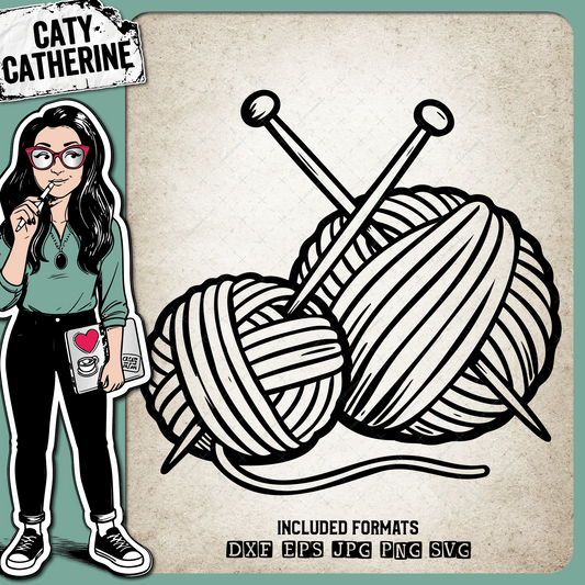 Balls of Wool Yarn with Knitting Needles – Crafting SVG Design by Caty Catherine