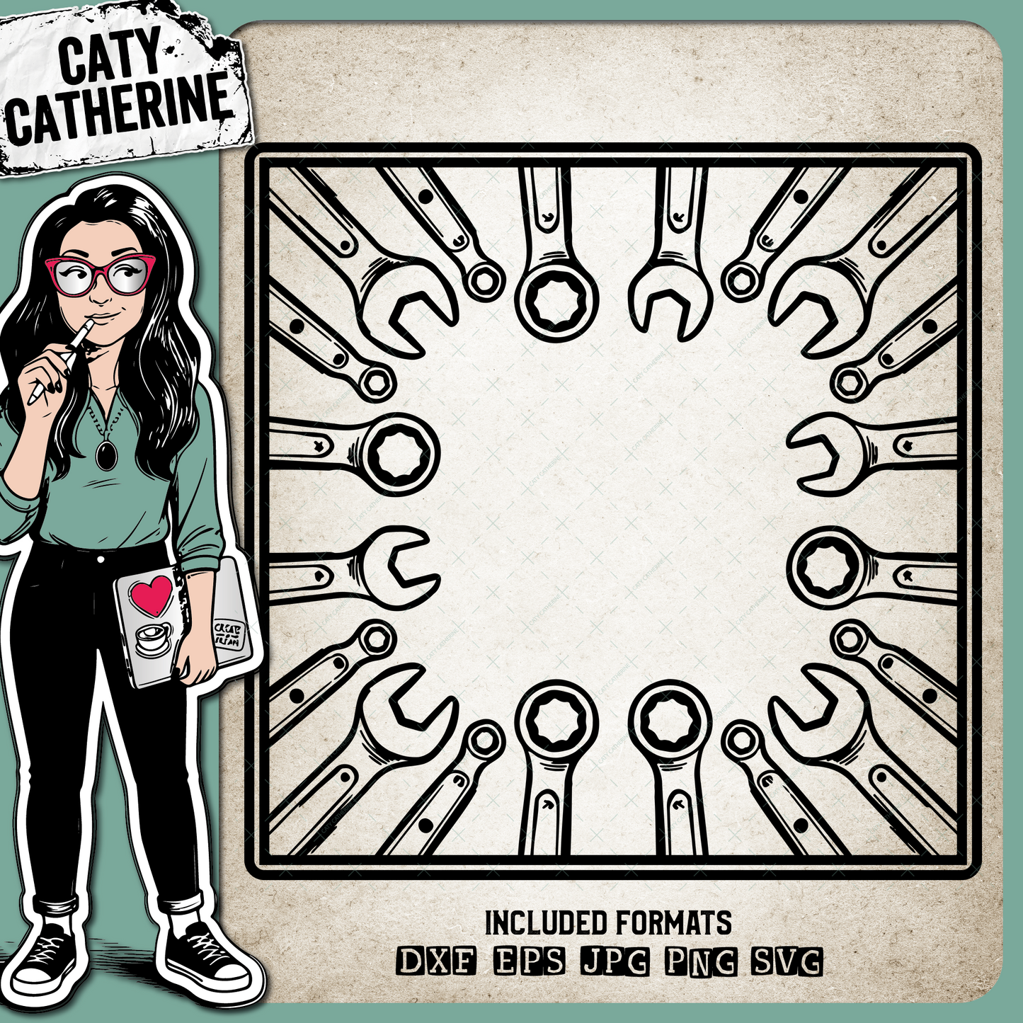 Square Frame with Spanners & Ratchets – Occupations SVG Design by Caty Catherine