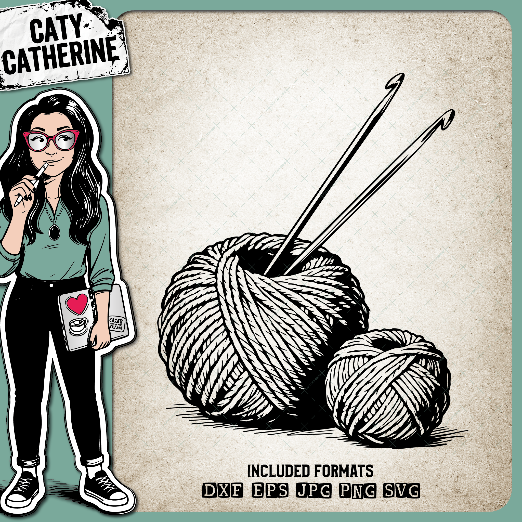 Balls of Wool Yarn with Knitting Needles – Crafting SVG Design by Caty Catherine