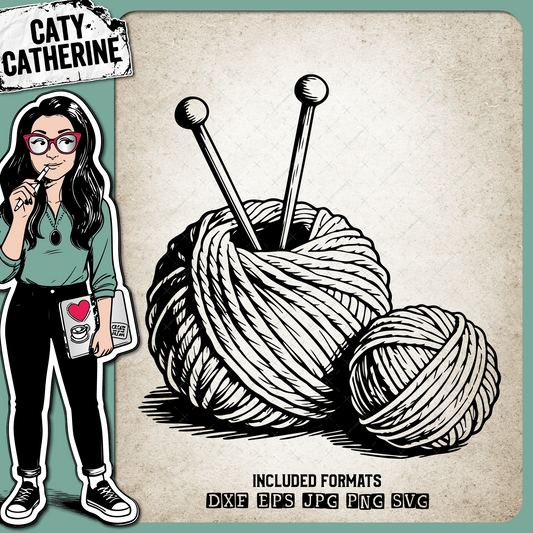 Balls of Wool Yarn with Knitting Needles – Crafting SVG Design by Caty Catherine