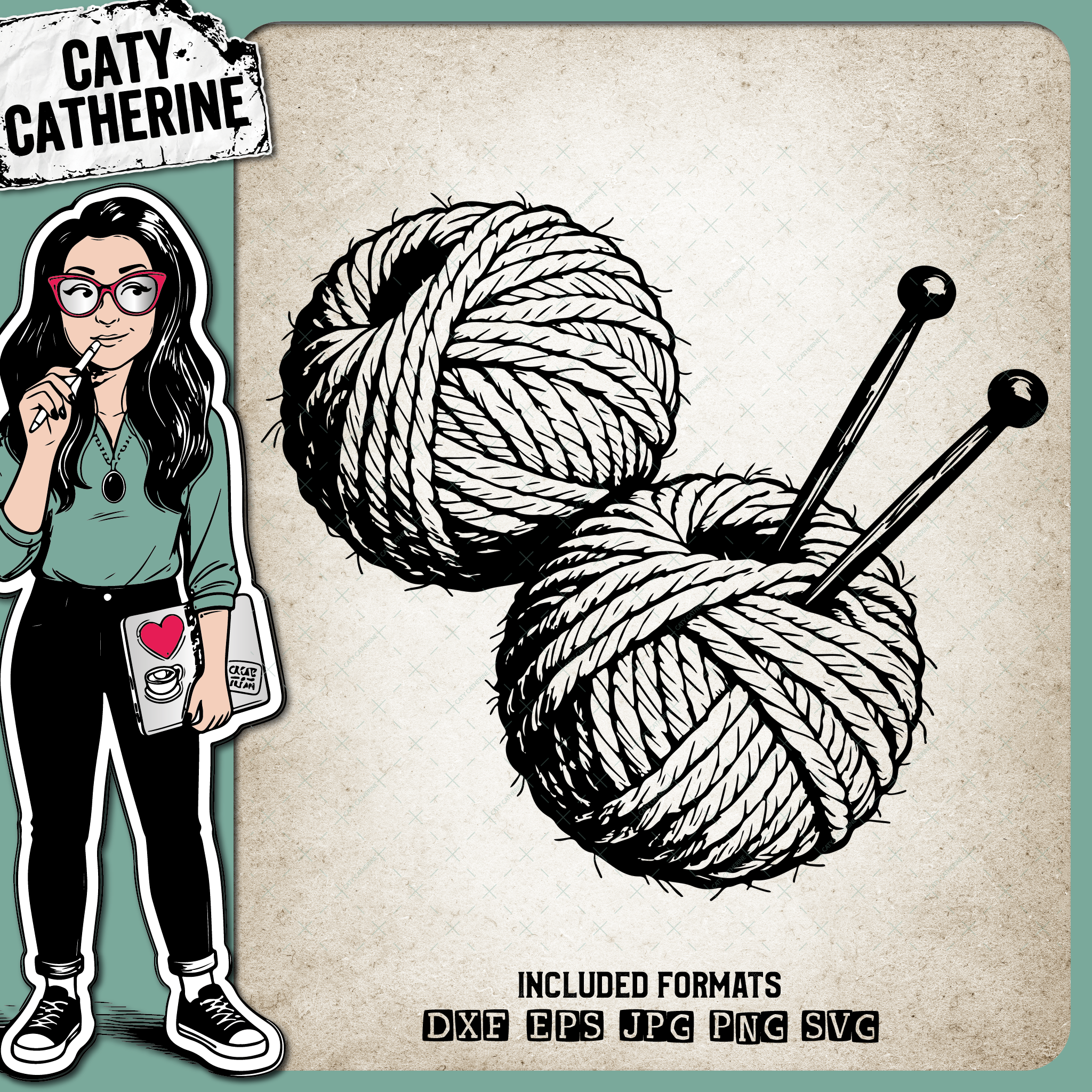 Balls of Wool Yarn with Knitting Needles – Crafting SVG Design by Caty Catherine