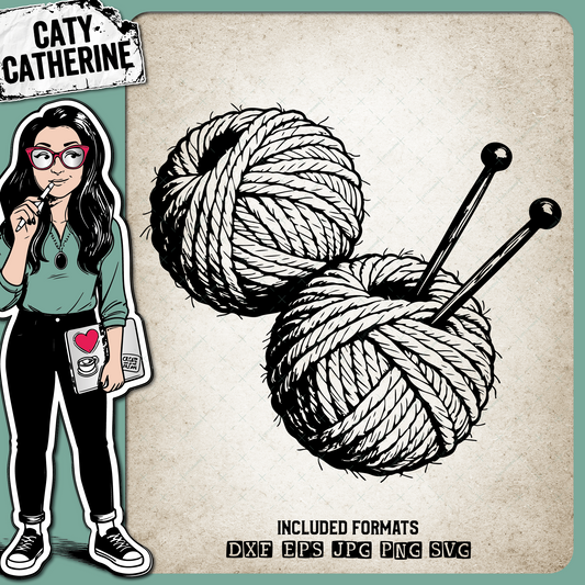 Balls of Wool Yarn with Knitting Needles – Crafting SVG Design by Caty Catherine